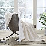 Serta Heated Throw Blanket - Reversible Fleece to Sherpa Electric Blanket, Fast Heating, Auto Shut Off Timer, Multi Heat Setting, ETL Certified, Machine Washable, Tan 50"x 60"