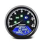 DKMOTORK 0011 Digital Gauge Motorcycle Speedometer Tachometer Odometer MPH KM/H Universal with Multi-Function Indicator Light Display Black