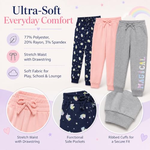 Image of BTween Kids Girls Fashion Stretch Waist Ultra Soft Jogger Pants Set 3 Pack Bundle