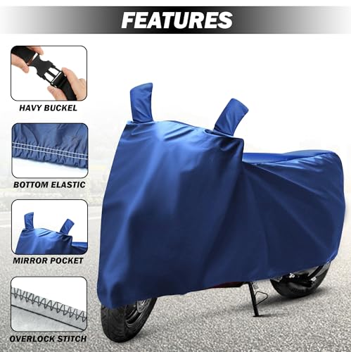 Image of SMARTT Bike Cover for Rain with UV Protection & Dustproof, Universal Fit, Water Resistant & All Weather Protection with Two Wheeler Cover|Keeps Bike Cool|Perfect Bike Body Cover|Easy to Fit- Blue