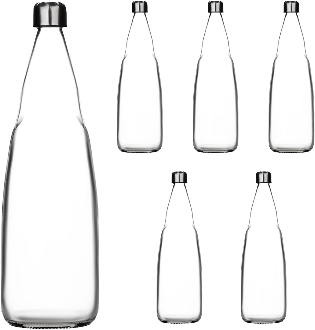 SAND DUNE Set of 6, 1000 ml Each Glass water bottle, with Leak-Proof Airtight Stainless-Steel Lid for Water, Smoothie, Juices - Reusable Travel Glass Drinking Fridge Bottles