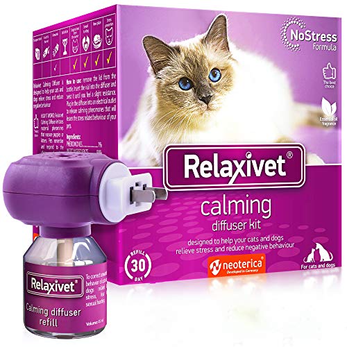 Relaxivet Natural Cat Calming Pheromone Diffuser Kit - Improved No-Stress Formula - Anti-Anxiety Treatment #1 for Cats and Dogs with a Long-Lasting Calming Effect