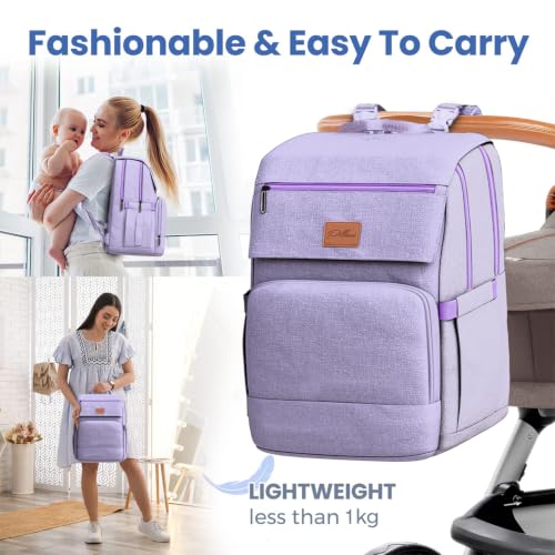 Image of Baby Shower Gifts for Mom - Diaper Bag Backpack - 16 Organizer Pockets Baby Diaper Bag w / Insulated Bottle Holders & Wipes Pocket, Large Capacity Baby Bag Backpack - Waterproof & Easy to Clean, Purple