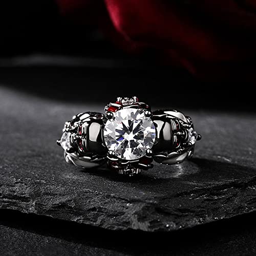 Image of Jeulia 2.55ct Skull Engagement Ring Sets Sterling Silver Heart Cut Red Diamond Ruby Rings Cubic Zirconia Wedding Promise Anniversary Romantic Jewelry for Women Grils Bridal with Gift Box