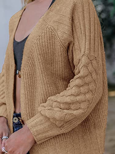 Image of Miessial Women's Button Down Long Sleeve Cardigan Sweaters Chunky Cable Knit Crop Sweater Top