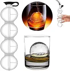 Máquina de fazer bolas de gelo, cubo de gelo de silicone 2,2 bares, 4 bolas de molde esfera grande bandeja uísque, molde redondo de hóquei no gelo, reutilizável, máquina de gelo de