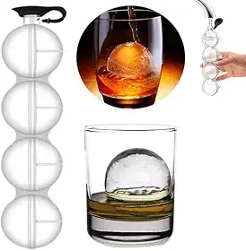 Máquina de fazer bolas de gelo, cubo de gelo de silicone 2,2 bares, 4 bolas de molde esfera grande bandeja uísque, molde redondo de hóquei no gelo, reutilizável, máquina de gelo de