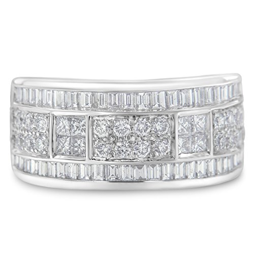 Original Classics 14K White Gold Round And Baguette Princess-Cut Diamond Modern Band Ring (2 Cttw, H-I Color, SI1-SI2 Clarity) - Size 7-1/4