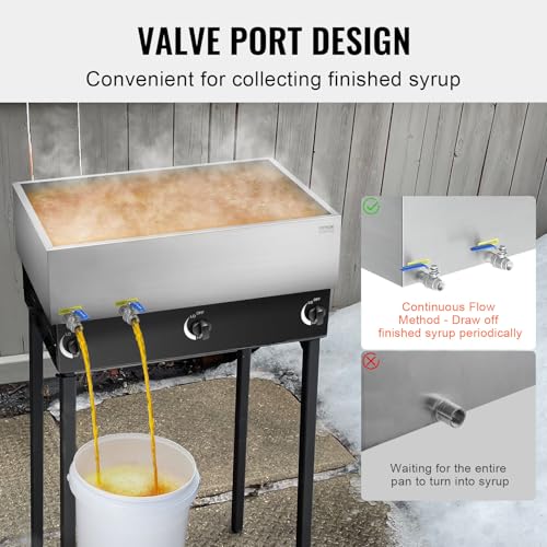 Image of VEVOR Maple Syrup Evaporator Pan, 35 Gallon,36 x 24 x 9.5 Inch Maple Syrup Pan,304 Stainless Steel Maple Syrup with 2 Valves and 3 Heating Methods, for Home, Outdoor