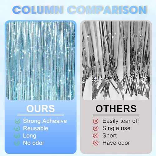 Image of Voircoloria 2 Pack Laser Light Blue Foil Fringe Curtains, Tinsel Streamers Birthday Party Decorations, Fringe Backdrop for Kids Birthday, Sea, Blue Theme Party