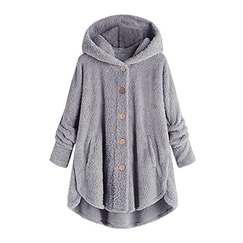 Women Plus Size Plush Coats Lamb Cashmere Hoodie Jackets Solid Color Button Hooded Loose Cardigan Wool Winter Coat3