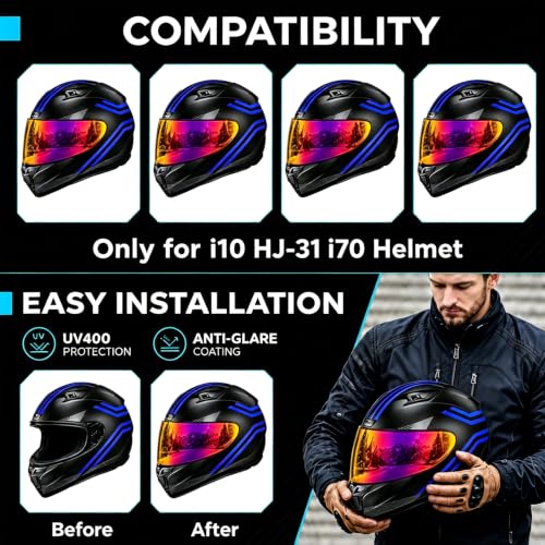 Image of PSLER Shatterproof Helmet Visor for i10 HJ-31 i70,Deep Purplish Red