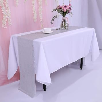TRLYC 6 Pieces 12 by 108-Inch Wedding Silver Sequin Table Runner,Silver