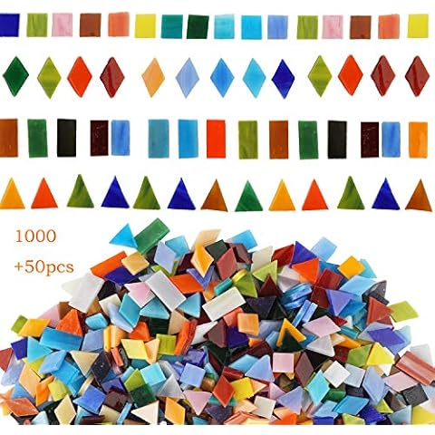 Lanyani 1050 Pieces Mixed Shapes Glass Mosaic Tiles for Crafts, Colorful Stained Glass Pieces for Mosaic Projects Cover