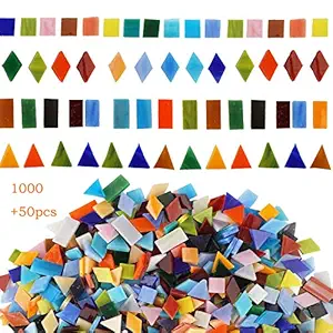 Lanyani Mix Glass Mosaic Tiles Pieces for Crafts, Mixed Shapes and Colors,1.1lb Bulk, Opaque