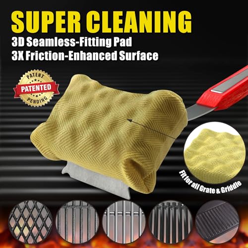 GRILLART Grill Brush Bristle Free. SteamWizards BBQ Replaceable Cleaning Head, Unique Seamless-Fit Scraper Tool for Cast Iron/Stainless-Steel Grates, Safe Barbecue Grill Cleaner-Red