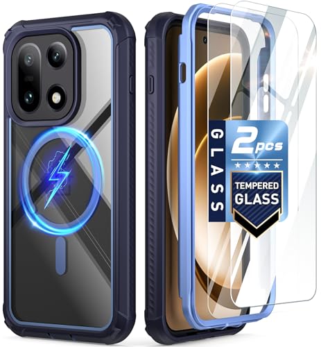 Poetic Guardian - Funda para OnePlus 15 5G, compatible con Magsafe, 2 protectores de pantalla de vidrio templado, funciona con identificación de huellas dactilares, funda transparente resistente a