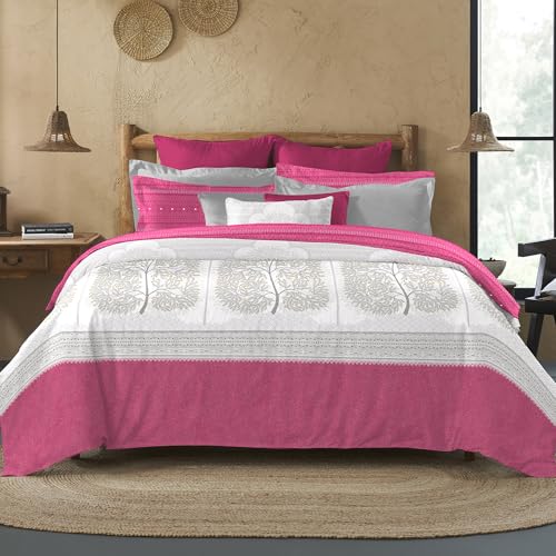 Image of MYTRIDENT Sanskriti Cotton Bedsheet for Double Bed, Gifting Collection King Size - Gond Art Pink