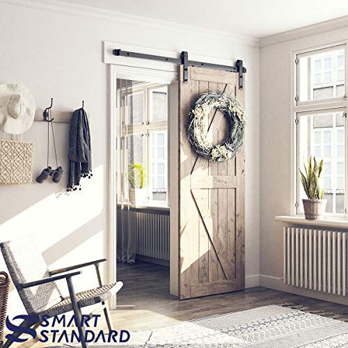 Image of SMARTSTANDARD 5ft Heavy Duty Sturdy Sliding Barn Door Hardware Kit -Smoothly and Quietly -Includes Step-by-Step Installation Instruction Fit 30 inch Wide Door Panel (J Shape Hanger)