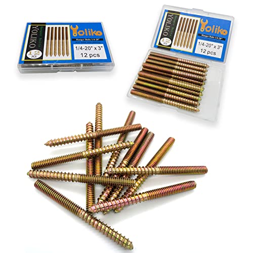 Image of 12 Pack 1 /4-20 x3 Inch Hanger Bolts 1 /4-20 inch Double Headed Bolts 1 /4 Wood Dowel Screw Self-Tapping Screw Hanger Bolts for Furniture Double Head Threaded Rods Bolt 76.2mm Length