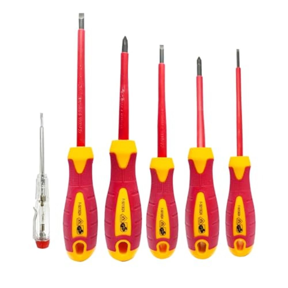 DEKTON VDE 6pcs Insulated Screwdriver Set – Ergonomic Anti-Slip Handles, Cr-V6150 Steel Blades, Magnetic Tips, Safe Electrical Use, Durable, Perfect for Home and Professional DIY Tasks