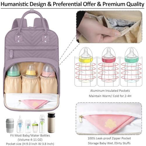 Image of Tenot Diaper Bag Backpack for Women Large Capacity with Insulated Pockets Multifunctional Diaper Bags For Baby Girl Boy Waterproof Baby Bags For Mama Maternity Travel Bag Purple