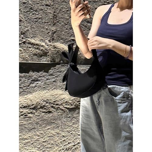 Bow Purse Beaded Bow Hobo Bag Crescent Shoulder Bag with Bowknot Stylish Medium Handbag Trendy Gift for Women4