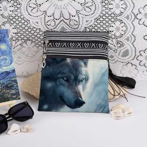 Wolf Print Crossbody Bag Stylish Travel Adjustable Shoulder Strap Messenger Bag for Men A Gift for Wolf Print Purse Birthday Christmas Gift for Women Sister Teen3