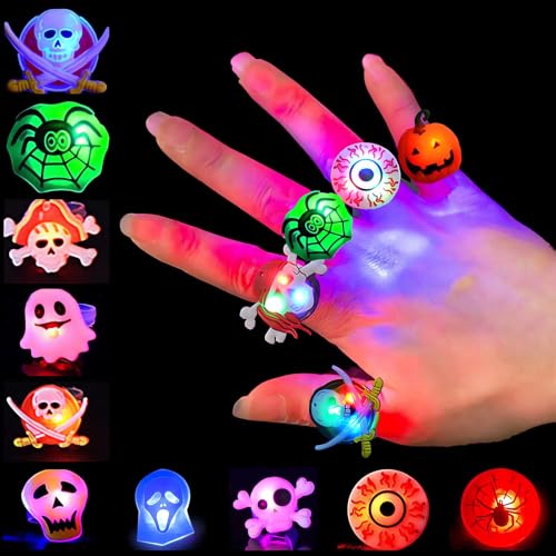 Qvatoxis Halloween Party Favors Light Up Rings 50PCS LED Rings Glowing Finger Rings Fun Toys for Kids Adults - image 6