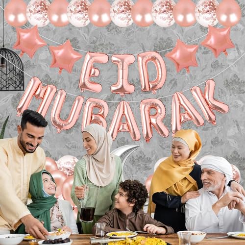 Image of Rozi Decoration Rose Gold Eid Mubarak Decorations Foil Balloon for Home, Shop, Office, Garden, Lawn, Eid Party Decoration Items | Eid Mubarak Decorations Items Pack of 35 Pcs