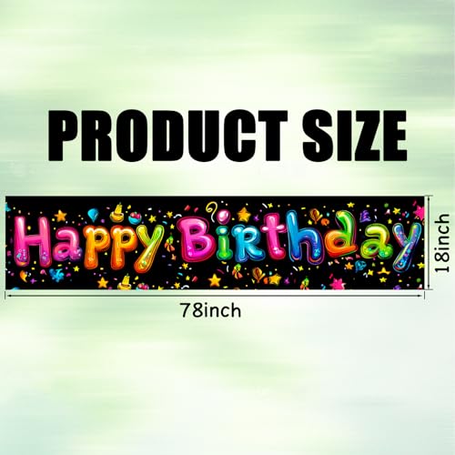 Image of Nuxovilar Happy Birthday Neon Black Banner 79x18in Polyester Backdrop
