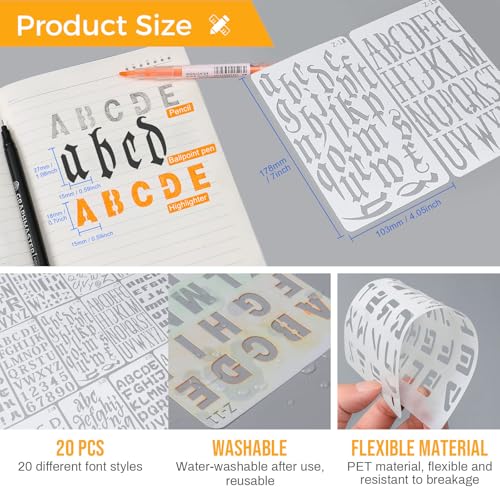 MUWINC Pochoir Lettre Alphabet Chiffre Réutilisables, 20 Styles – vue 6