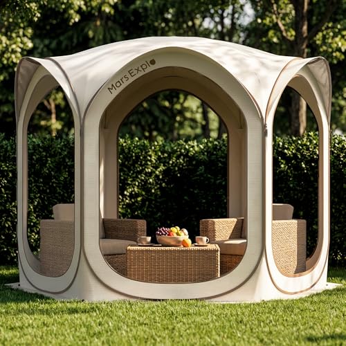 Mars Explo 10X10FT Pop-Up Screen House Tent, Portable Instant Screen Room Canopy with Mesh Doors and Carry Bag for Patio Backyard Deck Camping Outdoor, Pop up Gazebo, Popup Canopy Tent, 10'x10', Beige