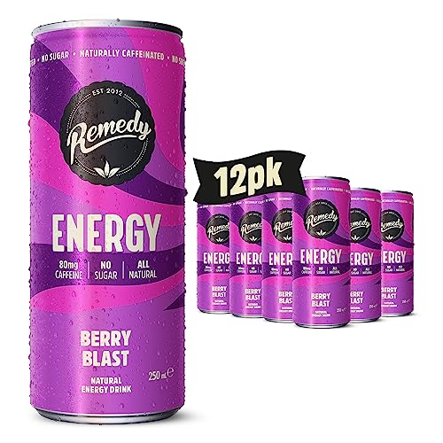 Remedy Natural Energy Drink - Berry Blast - Natural Caffeine - Sugar Free & Low Calorie - Kombucha Energy Drink with Probiotics for Gut Health - 12 x 250ml