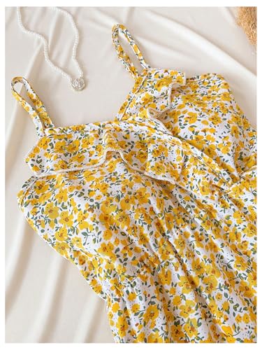 Girl's Ditsy Floral Summer Flowy Dress Spaghetti Strap Ruffle Hem Vacation Cami Dresses3