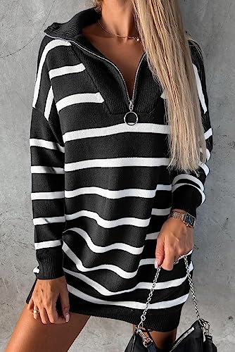 Robe pull col roulé demi fermeture éclair manches longues hiver