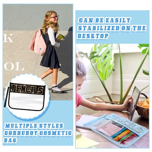 Image of Dansydaisy 4 Pcs Preppy Pencil Case Clear PVC Pouch Chenille Letter Patch Big Capacity Pencil Bag Aesthetic Storage Bag with Zipper for School Women Girl Office Travel Supplies