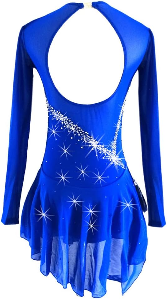 LIUHUO Blue Ice Figure Skating Dress for Girls Women Backless Long-Sleeved Beaded Dresses…