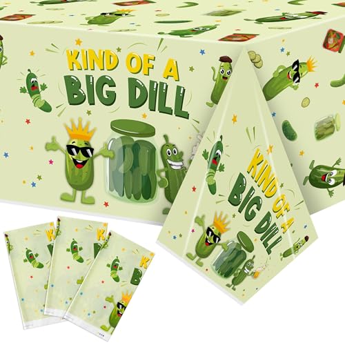 Pickle Party Tablecloths - 3Pcs Kind of a Big Deal Cucumber Birthday Party Table Covers Decorations, Vegetable Themed Rectangular Plastic Disposable Table Cloth for Adults Kids Birthday Fruit Events