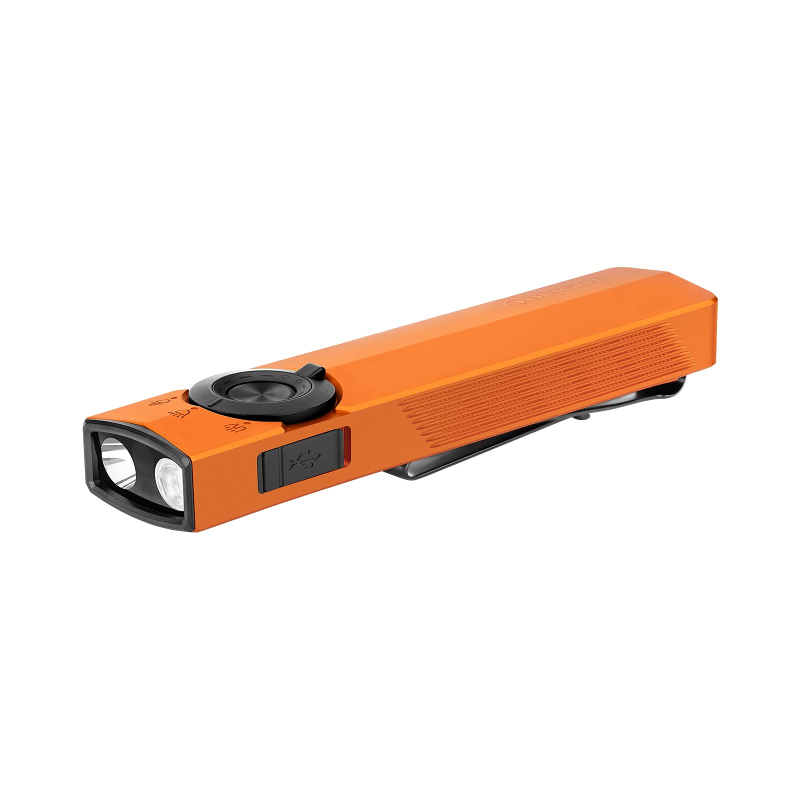 OLIGHT ArkPro 1,500 Lumens Flat Torch with Pure Flood, Spotlight, UV and Green Light, Rechargeable with Dual Charging Options for Outdoors, Detection, Pointing (Orange, CW)