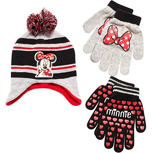 Bonnet fille Minnie Mouse Disney rouge et gants rayés taille unique 4-7 ans