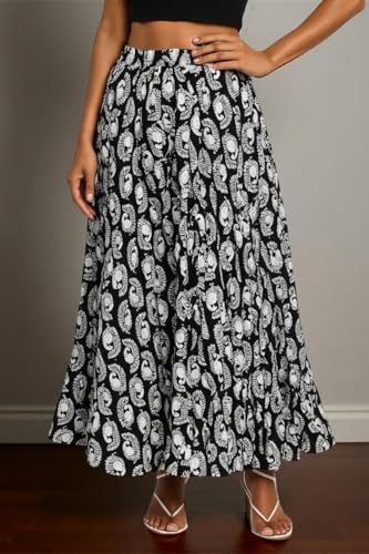 Image of Premium Long Skirt | Stylish Long Crushed Cotton & Unique Prints | Floor Length Skirt for Women | Elastic Waist Premium Maxi Skirt - Comfortable Casual Wear