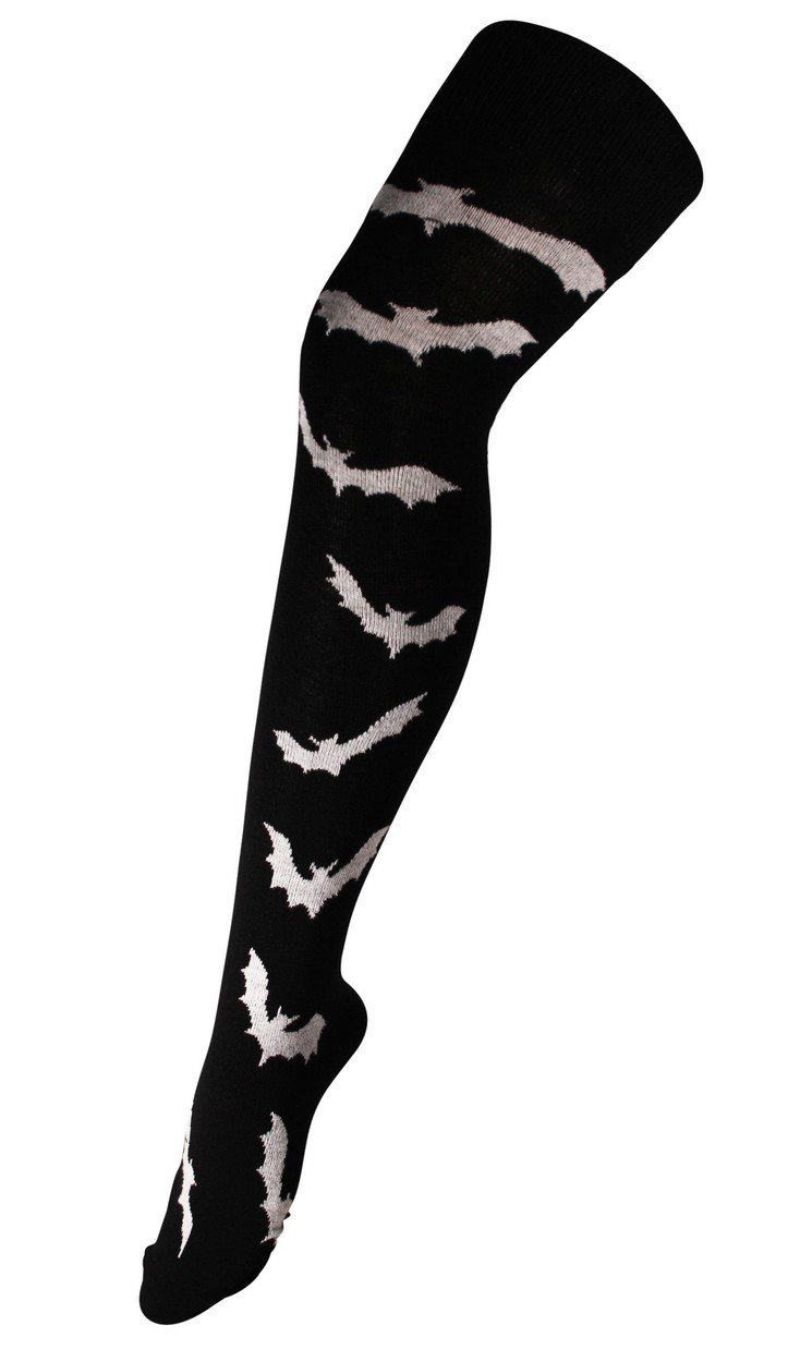 Itzu Women's Flying Bats (Black) Over The Knee Thigh High Flying Bats Print Long Socks Pantyhose (Uk 4-7) Black