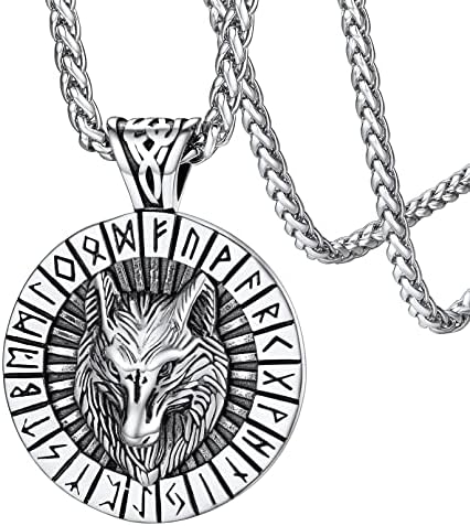 FaithHeart Viking Nordic Jewellery Wolf Necklace for Men Stainless Steel Wolf Head/Fenrir Pendant with Sturdy Chain Norse Mythology Gifts for Boys Can Personalise