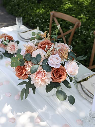 Huadodo Artificial Flowers Nude Roses Silk Fake Flower Leaf Combo Set For Diy Wedding Bouquets Centerpieces Party Baby Shower Home Decorations #TOP7