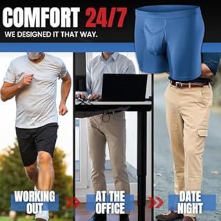 Real Men 7in Modal Boxer Briefs V-Fly B Pouch Med 3pk Blu/HthrGry/SltGry Black Boxer Briefs For Men Mens Horizontal Fly Underwear Mens Groin Scrotal Hernia Support Underwear Compression