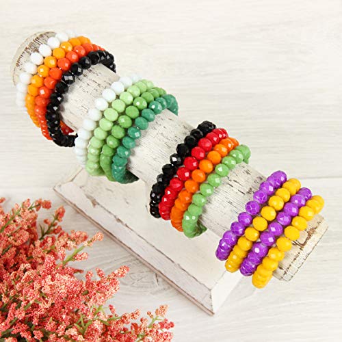 Image of RIAH FASHION Bohemian Multi-Layer Beaded Stacking Bracelet - Versatile Stretch Strand Statement Wrap Slip-on Cuff Bangle Shiny Crystal Bead Metallic, USA Flag, Rainbow Pride