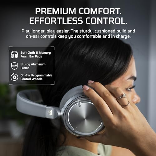Corsair Virtuoso MAX Wireless Gaming Headset – Dolby Atmos, Active Noise Cancelling, Sonarworks SoundID, Simultaneous 2.4GHz Wireless & Bluetooth, 50mm Graphene Drivers, PC, Mac, PS5/PS4 – Silver by Corsair - Image 8