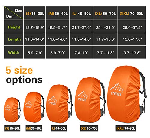 Crenze Rain Cover for Backpacks, 15-90L Waterproof Rain Cover Backpack Cover for Hiking, Camping, Cycling, Travel and School Bag - Image 4