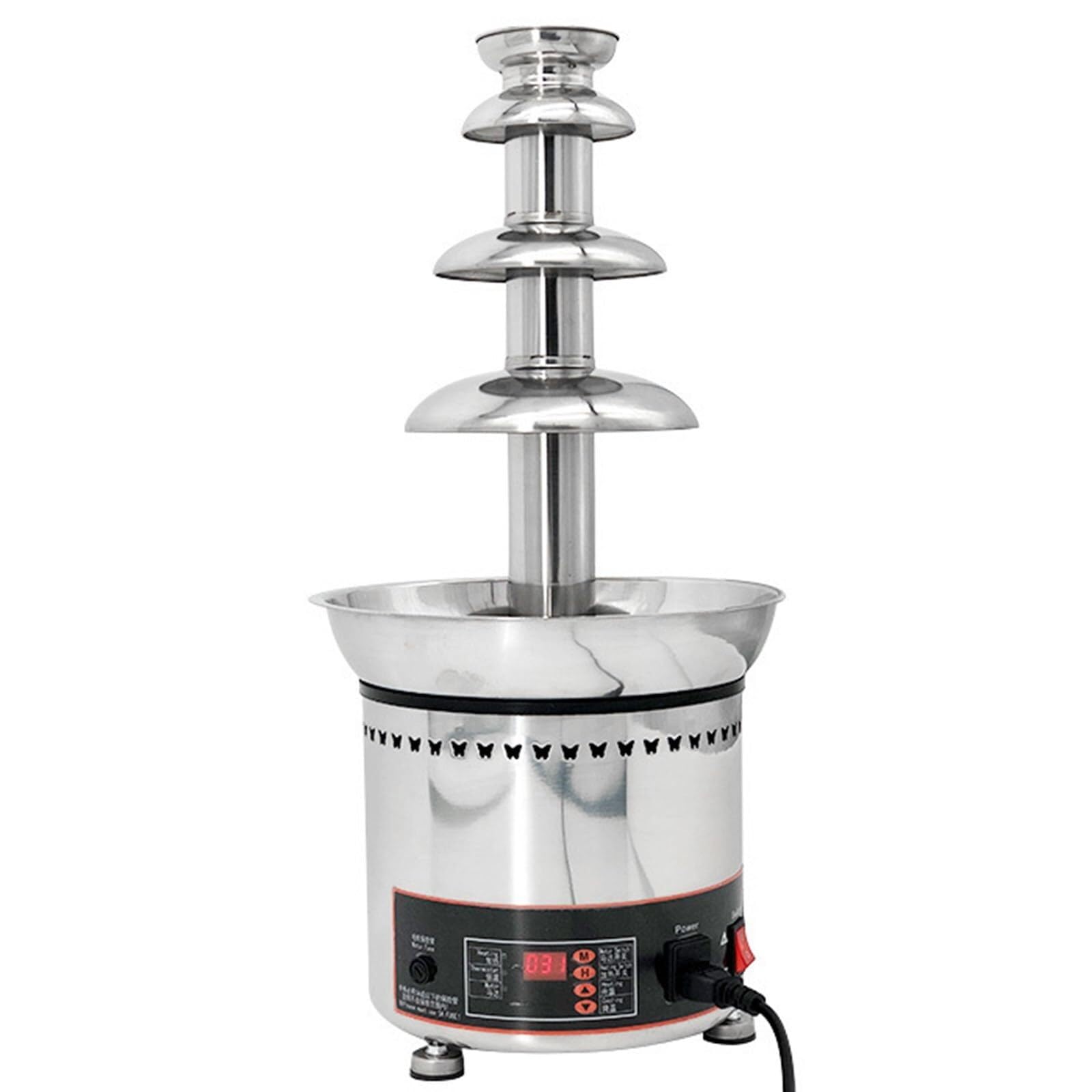 DFEDHF Electric Chocolate Fondue Fountain Machine Melt Dipping Melting Waterfall Commercial Large Stainless Steel Heating Digital for Party Family Gathering Wedding (4layer)